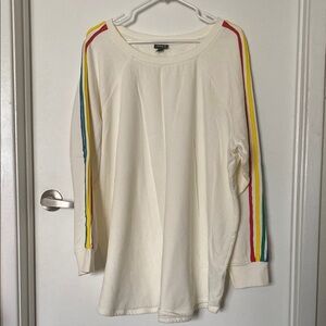 Cream Long Sleeve Top with Rainbow Stripes